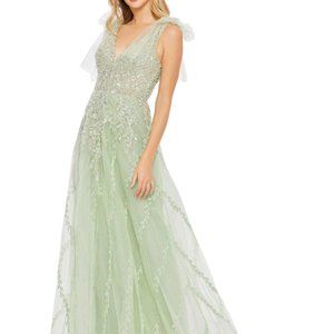 MAC DUGGAL 20313 EMBELLISHED SOFT TIE SLEEVELESS V-NECK SAGE GOWN sz 8